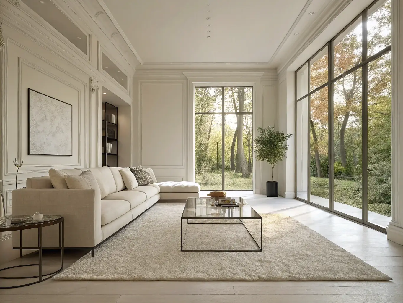 A modern, minimalist interior design rendering featuring open spaces, natural light, and innovative furniture arrangements, reflecting 22 Architects' approach to interior design.